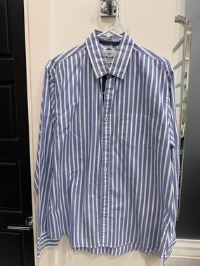 Express Men's Blue & White Vertical Stripe Button-Down Shirt